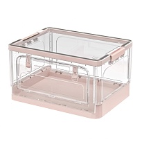 Ящик пластиковый складной прозрачный, дно розовое, 490х360х280 мм, с колесиками в Прокопьевске Ящик пластиковый складной прозрачный, дно розовое, 490х360х280 мм, с колесиками в Прокопьевске