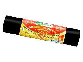 Мешки для мусора 120 л, с завязками, черные, в рулоне 10 шт., ПНД, 15 мкм, 800х750 мм, VIP, Z12010black в Прокопьевске