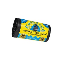 Мешки для мусора 20 л, с ушками, черные, в рулоне 30 шт., ПНД, 10 мкм, 550х440 мм, Крепакоф, 4607075710405 в Прокопьевске