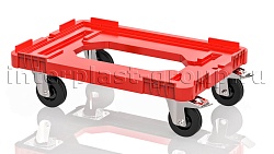Тележка пластиковая с отверстием 2 колеса с тормозом красная