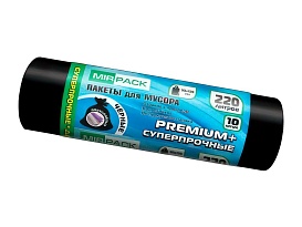 Мешки для мусора 220 л, черные, в рулоне 10 шт., ПВД, 45 мкм, 1250х930 мм, PREMIUM+, 2201068 в Прокопьевске