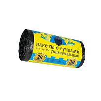 Мешки для мусора 20 л, с ручками, черные, в рулоне 30 шт., ПНД, 10 мкм, 550х440 мм, Крепакоф, 4607075710658 в Прокопьевске