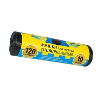 Мешки для мусора 120 л, с ушками, черные, в рулоне 10 шт., ПНД, 13 мкм, 1050х680 мм, Крепакоф, 4607075710252 в Прокопьевске Мешки для мусора 120 л, с ушками, черные, в рулоне 10 шт., ПНД, 13 мкм, 1050х680 мм, Крепакоф, 4607075710252 в Прокопьевске