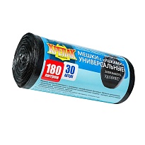 Мешки для мусора 180 л, с ушками, черные, в рулоне 30 шт., ПНД, 20 мкм, 1150х800 мм, Крепак, 4607075710399 в Прокопьевске