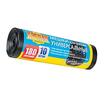 Мешки для мусора 180 л, черные, в рулоне 10 шт., ПНД, 20 мкм, 1150х800 мм, Крепак, 4607075710481 в Прокопьевске