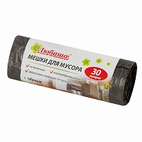 Мешки для мусора 30 л, черные, в рулоне 20 шт., ПНД, 5 мкм, 550х470 мм, Любаша эконом, 605329 в Прокопьевске