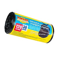 Мешки для мусора 120 л, черные, в рулоне 30 шт., ПНД, 15 мкм, 1100х700 мм, Крепак, 4607075710122 в Прокопьевске
