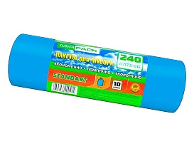 Мешки для мусора 240 л, ароматизированные, синие, в рулоне 10 шт., ПВД 30 мкм, 1300х930 мм, STANDART, 24010661 в Прокопьевске