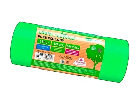 Мешки для мусора 180 л, ароматизированные, биоразлагаемые, зеленые, в рулоне 10 шт., ПВД, 40 мкм, 1300х930 мм, PURE ECOLOGY, bio1801081 в Прокопьевске