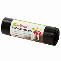 Мешки для мусора 180 л, черные, в рулоне 10 шт., ПВД, 24 мкм, 1060х800 мм, Любаша, 605336 в Прокопьевске