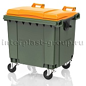 Контейнер для мусора 1100 л темно-зеленый с оранжевой крышкой